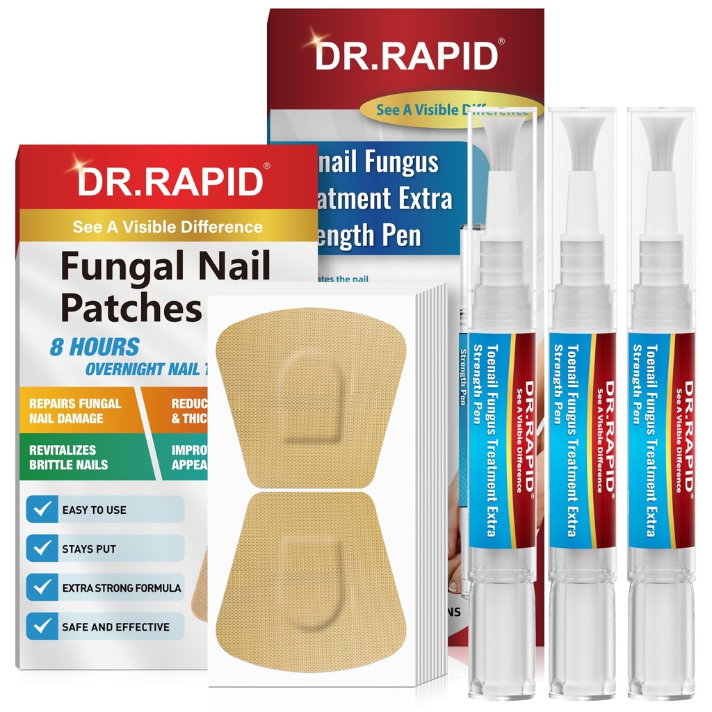Toenail Fungus Treatment Extra Strength - DR.RAPID Toenail Fungus Treatment Pen & Fungal Nail Patches, Day and Night Fungal Nail Treatment Set, Ideal for Nail Repair for Damaged Nails Toenail Fungus