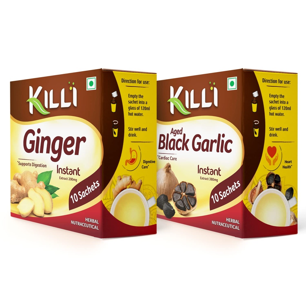 KILLI Ginger | Aged Black Garlic Instant Extract, 2 Packs of 10 Sachets