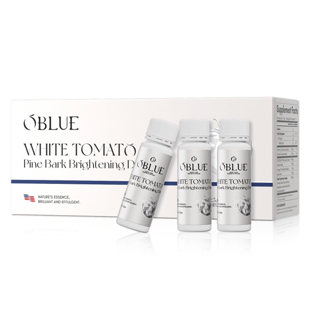 OBLUE White Tomato & Pine Bark Brightening Drink, Antioxidant Supplement | with Patented Tomesoral® White Tomato Powder, Pine Bark, Vitamin C & B3 – Supports Radiant, Even Skin Tone