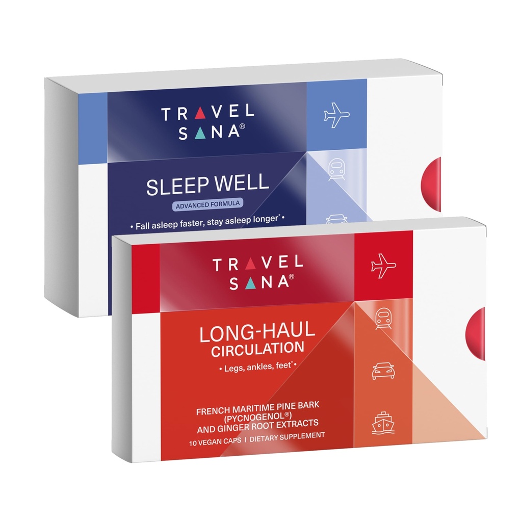 Travel Circulation & Sleep Support Bundle (Long-Haul Circulation 10 Caps + Sleep Well Advanced)