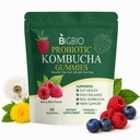 Probiotic Kombucha Gummies, Fiber, Slippery Elm, Dandelion Root, Digestive Balance Support, Men Women, Berry Bliss Flavor, 60 Gummies