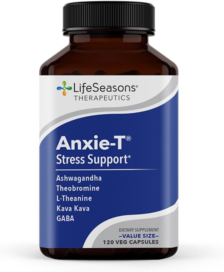 Anxie-T - תוספת הקלה מתח - תמיכה Mood & Mental Focus - מרגיש Calm להירגע - Eases Tension & Nervousness - Ashwagandha, Kava Kava, GABA & L-theanine - 120 קפסולות