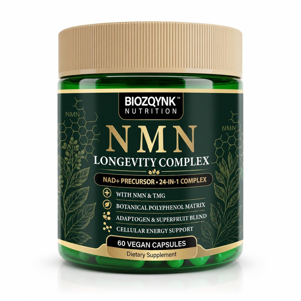 NMN Supplement 24 in 1 NAD+ Complex Capsules with Resveratrol TMG Quercetin | 24-in-1 vegan NMN NAD+ complex capsules; resveratrol, TMG, quercetin & fisetin; supports cellular energy & healthy aging; GMP