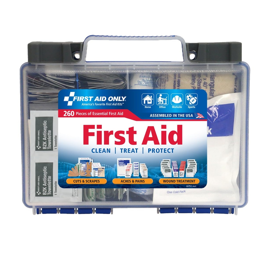 First Aid Only 91248 OSHA-Compliant First Aid Kit, All-Purpose 50-Person Emergency First Aid Kit for Business, Worksite, Home, and Car, 260 Pieces