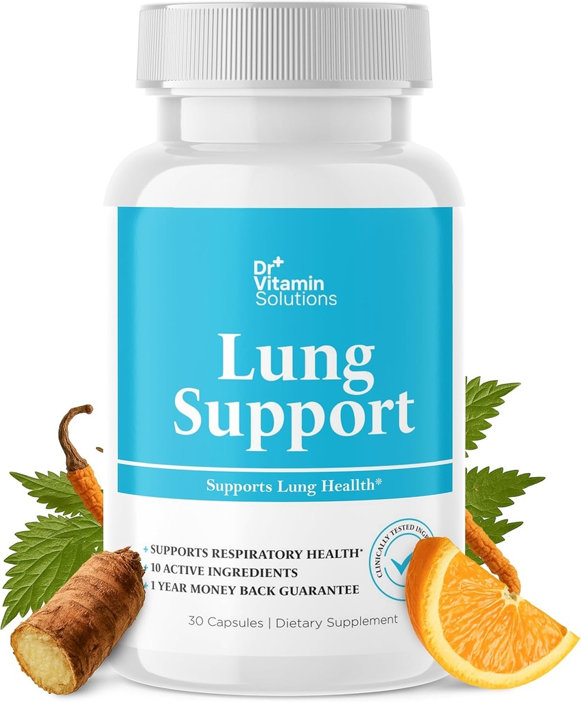 DR VITAMIN Solutions Lung Detox dodatek pro muže a ženy - 10- in-1 Blend w / Vitamin C & Butterbur Root - Podporuje Lung Health & Respirační funkce - Zlepšuje dýchání, Oxygen Flow - 30 Vegan Caps