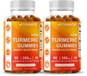 Vitamatisk gummi med ginger og svart pepper ekstrakt – 60 vegansk gummier hver | 2 pakke (120 gummi) 95% curcuminoids – kraftig antioksidant og inflammatorisk støtte