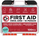 Be Smart Get Prepared OSHA/ANSI First Aid Kit - 10 Person, 100 Pieces - Designed for Home, Business, School, Industrial, and Restaurants - Compact & Portable