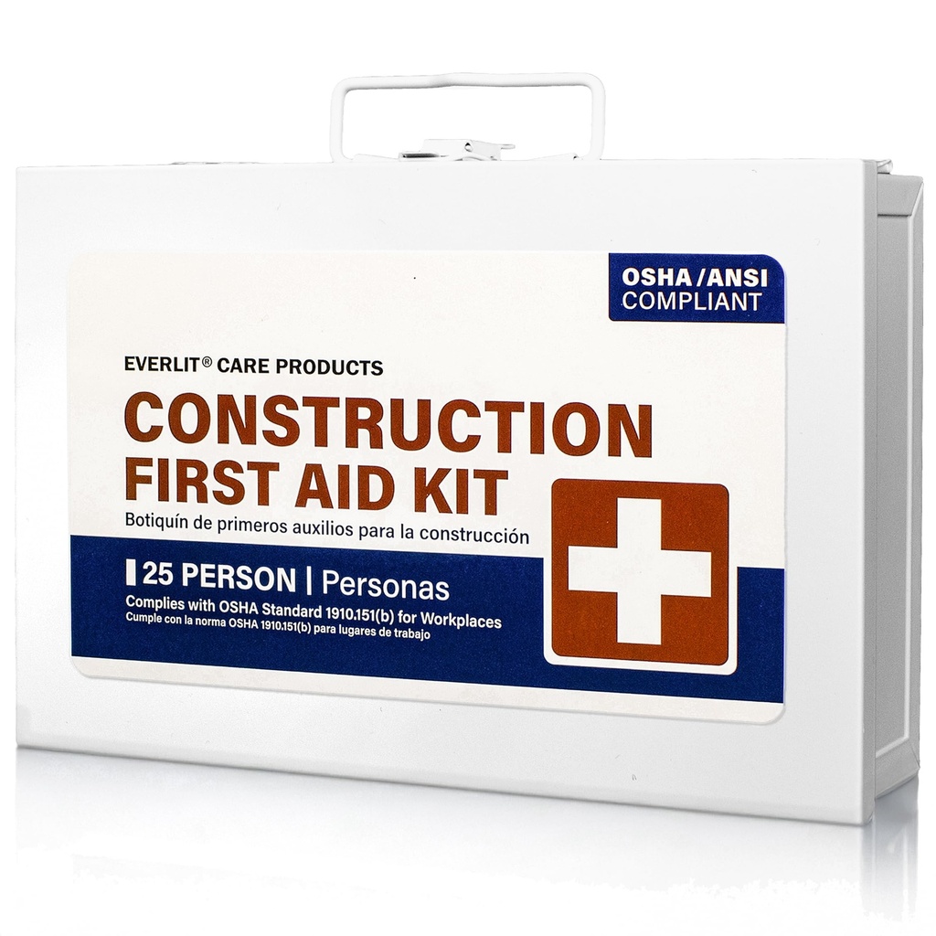 EVERLIT 185 Pcs Metal First Aid Kit for Contractors, Construction Site, OSHA Compliant, Workshop, Business, Commercial Truck Vehicle DOT, Wall Mount Box, All-Purpose