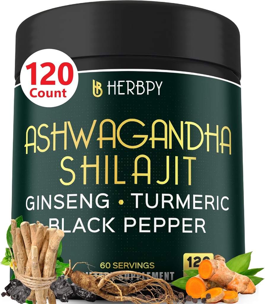 5in1 Ashwagandha Extra Strength with Shilajit for Stamina, Energy & Relaxation Support - Plus Ginseng, Turmeric Root & Black Pepper - 120