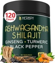 5in1 Ashwagandha Extra Forza con Shilajit per Stamina, Energy & Relax Support - Plus Ginseng, Turmeric Root & Black Pepper - 120 Count