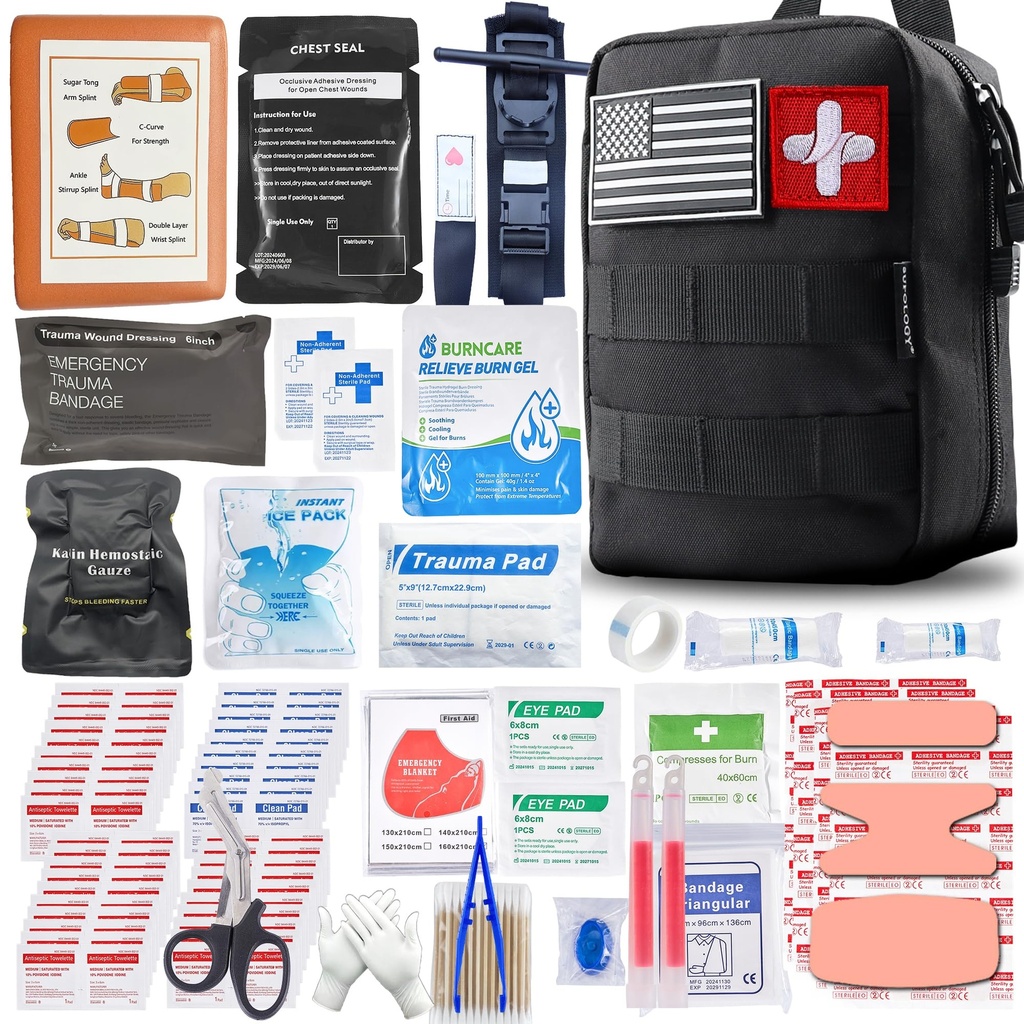 Premium IFAK Trauma Kits, First Aid Kits with Tourniquet, 36" Splint, Israeli-Bandage,Survival Emergency Prepare Equipment Bag for Home, Outdoor, Heavy-Duty Workspace, School, Car