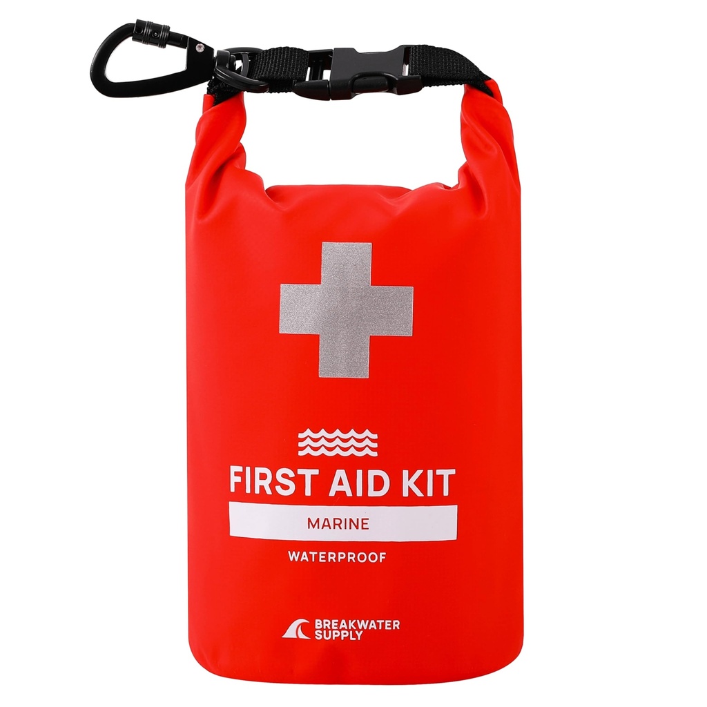 Breakwater Supply Waterproof Marine First Aid Kit for Boat, 100 Piece, Red | Boat Safety Tool Kit, AFAK Emergency Supplies in Dry Bag, IFAK Trauma Kit, for Kayaking, Jet Ski, Fishing, Surfing, Sailing