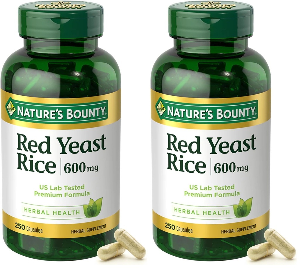 Nature's Bounty Red Yeast Rice, Herbal Supplement, 600mg, 250 Capsules (Pack of 2)