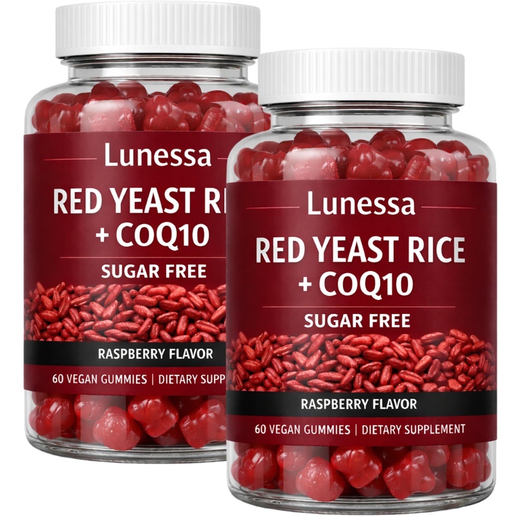 Lunessa Red Yeast Rice, with Red Yeast Rice 2400mg, CoQ10 200mg, Restores Body Vitality & Maintains Healthy Cholesterol Levels for Men & Women, Non-GMO, Vegan, Raspberry Flavor, 60 Gummies (2)
