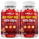2 Pack Red Yeast Rice with Coq10 Gummies, Red Yeast Rice Supplement for Overall Health, Sugar Free, Vegan, Raspberry Flavor, 120 Count