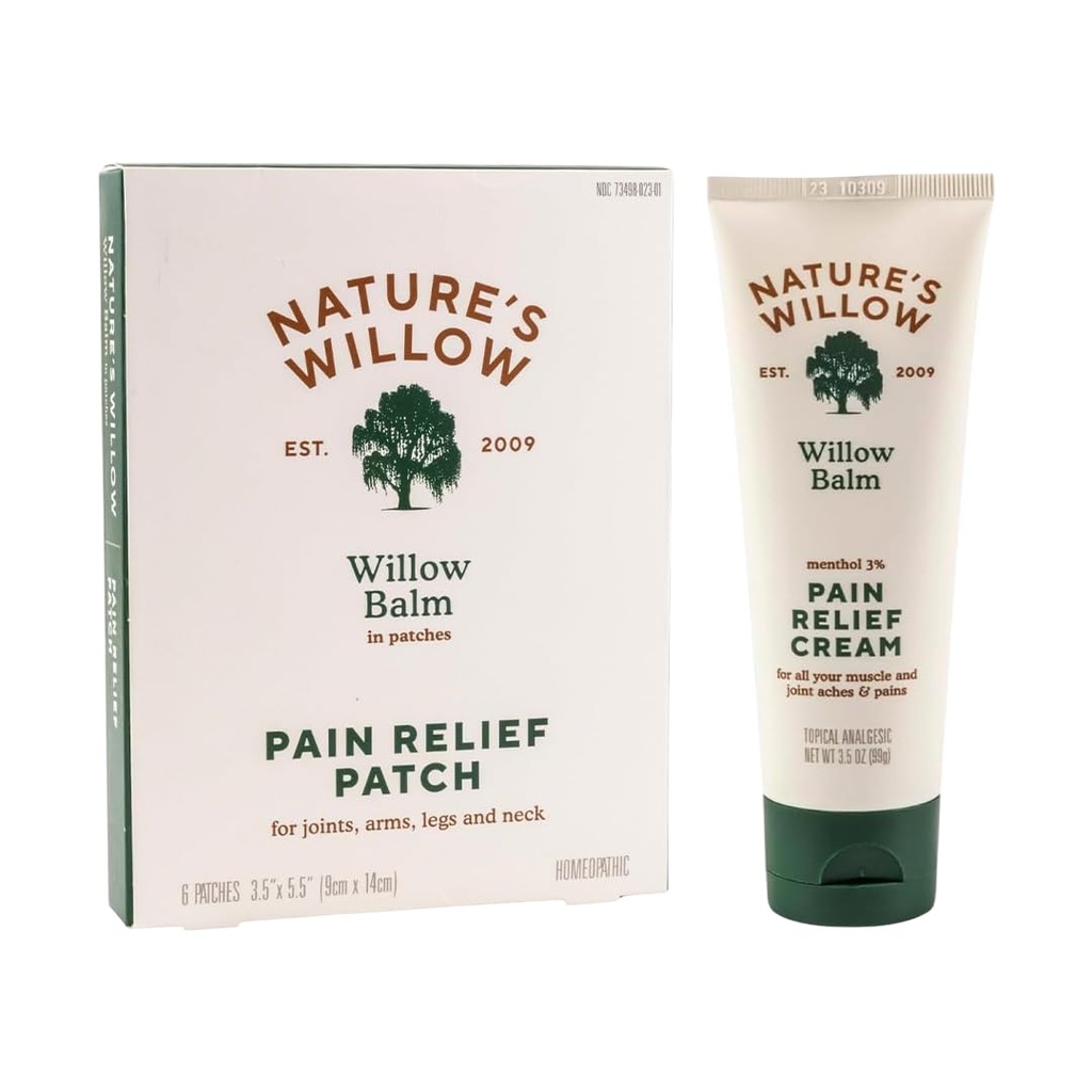 Nature's Willow 16:40 Relief Patches & Willow Balm Pain Relief Bundle | Plant-Based Sore Muscles & Joints Relief | 2-Pack