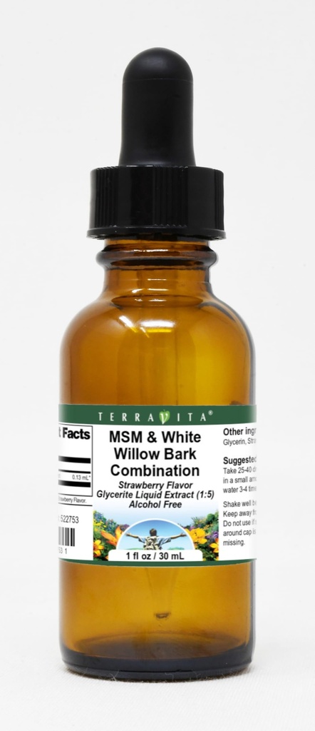MSM & White Willow Bark Combination Glycerite Liquid Extract (1:5) - Strawberry Flavored (1 oz, ZIN: 522753)