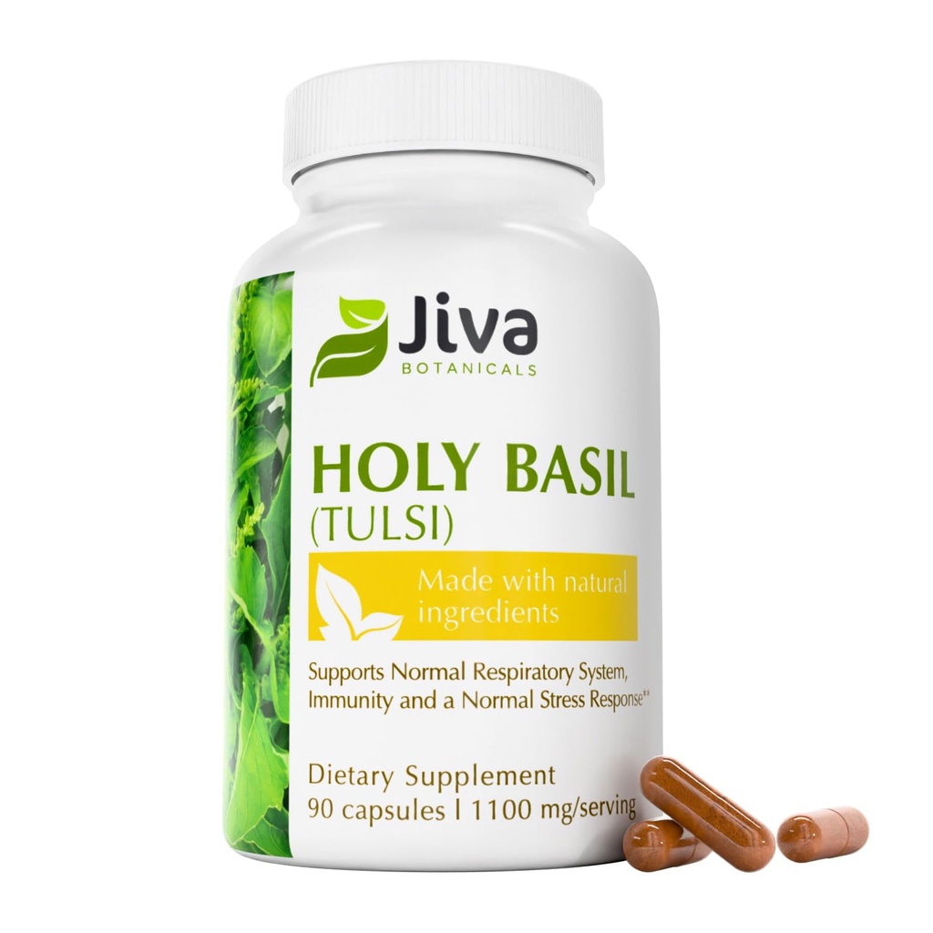 Holy Basil Capsules - Premium Holy Basil Extract with Tulsi Powder - Ayurvedic Herb Alternative to Tincture - 90 Vegan Capsules