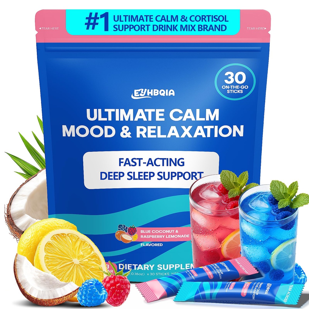 Ultimate Calm Drink Mix - Super Cortisol Reducer Supplement, Magnesium Glycinate Powder, Ashwagandha, L Theanine, Holy Basil, Vitamin D3, Supports Relax Focus Sleep Mood, No Sugar, 30 Servings