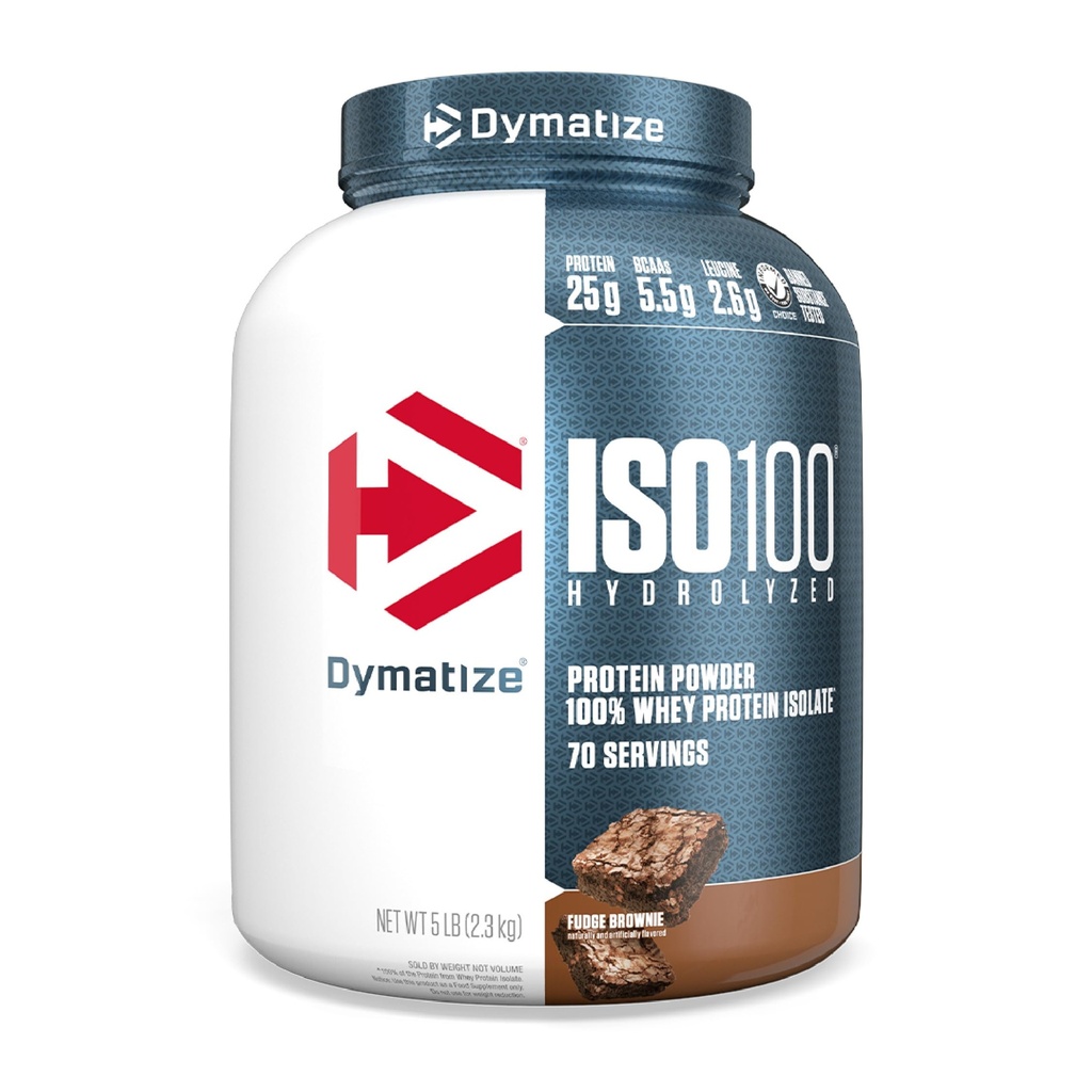 Dymatize ISO100 Whey Protein Powder Isolate, Fudge Brownie, 25g of Protein, 5 Pound, 5.5g BCAAs, Less Than 120 Cal., Gluten Free, 1g Fat, 1g Sugar, 2g Carb (70 Servings)