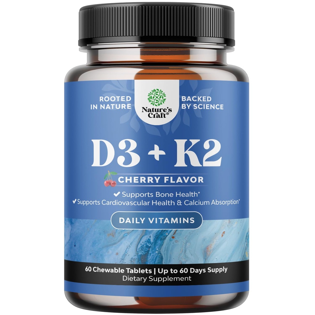 Vitamin D3 with K2 MK7 Supplement - Vitamin D3 2000 IU Tablets and K2 for Immune Support Bone Health Heart Health Joint Support Bone Strength and Mood Boost - VIT Immune System - 60 Count