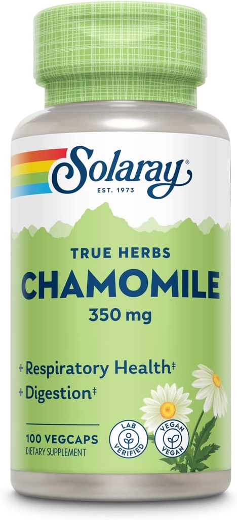 SOLARAY Chamomile, Soothing Support for Digestion, Respiratory Tract and Relaxation, 100 Servings, 100 VegCaps