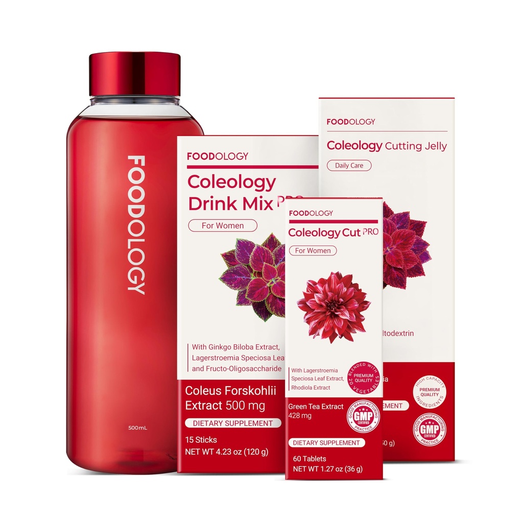 FOODOLOGY Coleology Red Line All in One Set: Coleology Cut & Drink Mix & Cutting Jelly & Portable Bottle, Morning-to-Night Metabolism & Gut Health Support, Korean Dietary Supplement Bundle