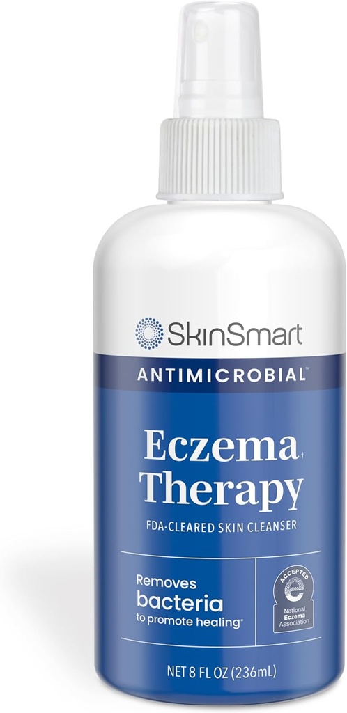 SkinSmart Antimicrobial Eczema Therapy with Hypochlorous Acid, Removes Bacteria so Skin Can heal, for Adults, Kids and Seniors, 8 Ounce Clear Spray