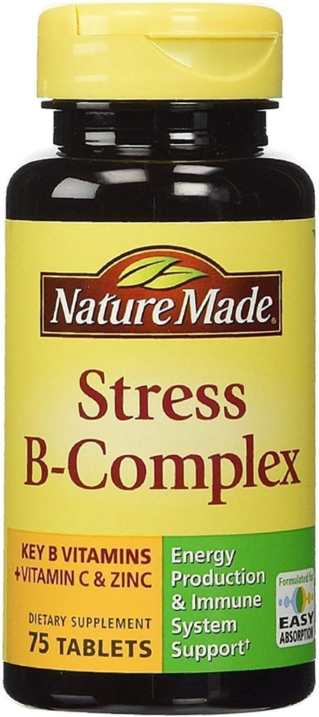 Nature Made Stress B-Complex Dietní dodatek Tablety s vitamínem C & Zinek 75 ea (Balení po 6)