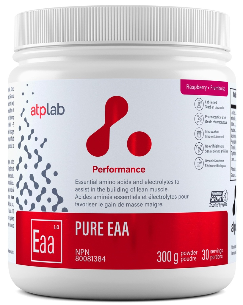 ATP LAB Pure EAA Powder, 300g - Raspberry Flavor - Complete 11 EAAs Blend - L-Lysine & L-Methionine Supplement - Essential Amino Acids with Electrolytes for Active Living and Post-Exercise Support