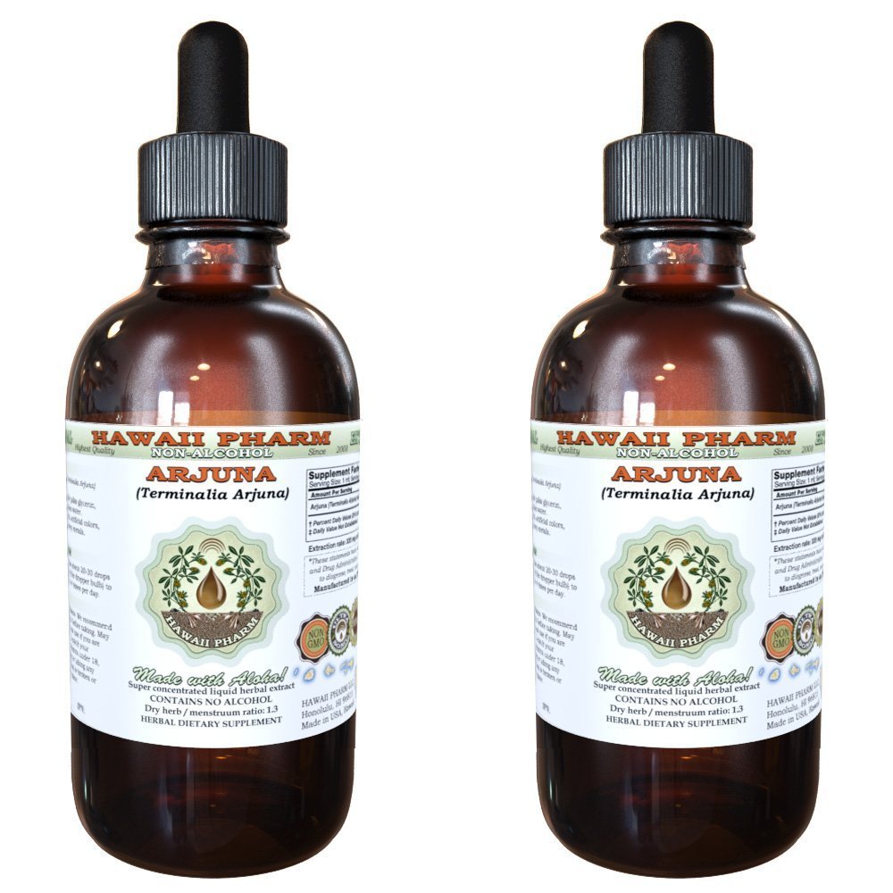 Hawaii Pharm Arjuna Alcohol-Free Liquid Extract, Arjuna (Terminalia Arjuna) Dried Bark Glycerite Natural Herbal Supplement 2x2 oz