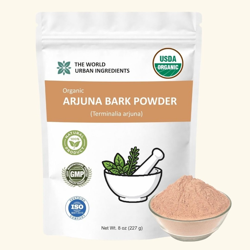 Organic Arjuna Bark Powder (Terminalia Arjuna) – USDA Organic Herbal Supplement Powder – Traditional Ayurvedic Herb for Daily Wellness – Non-GMO, Vegan, No Additives – 227g / 8oz