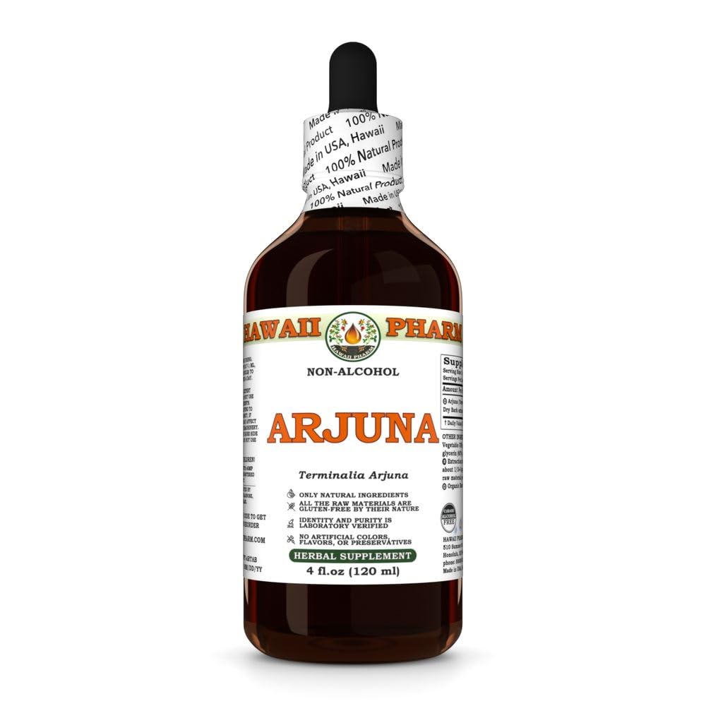 Arjuna (Terminalia Arjuna) Dry Bark Glycerite, Made in Hawaii, Raw Materials, All Natural, Vegan, Lab Tested Alcohol-Free Liquid Extract - 4 fl.oz