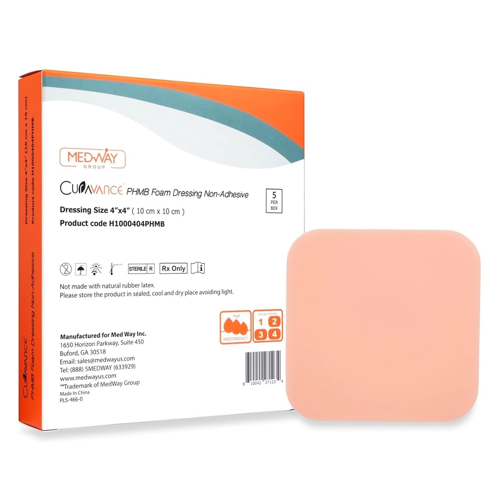 MedVance Waterproof Non-Adhesive Hydrophilic Foam Dressing 4"x4", Box of 5 | Sterile And Individually Wrapped - Absorbent Antibacterial Dressing - Prevents Infection Of Wounds - Promotes Healing