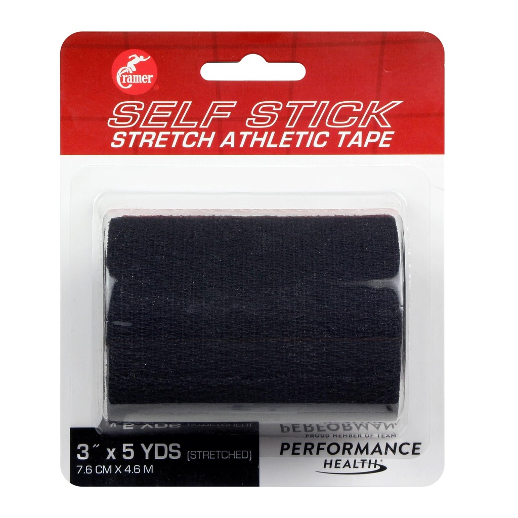 Cramer Eco-Flex Self-Stick Stretch Tape, Black Roll, 3″ x 5 Yards, Latex-Free Cohesive Bandage Wrap, Easy Tear Athletic Tape for Compression, Medical & Sports Use, Single Roll
