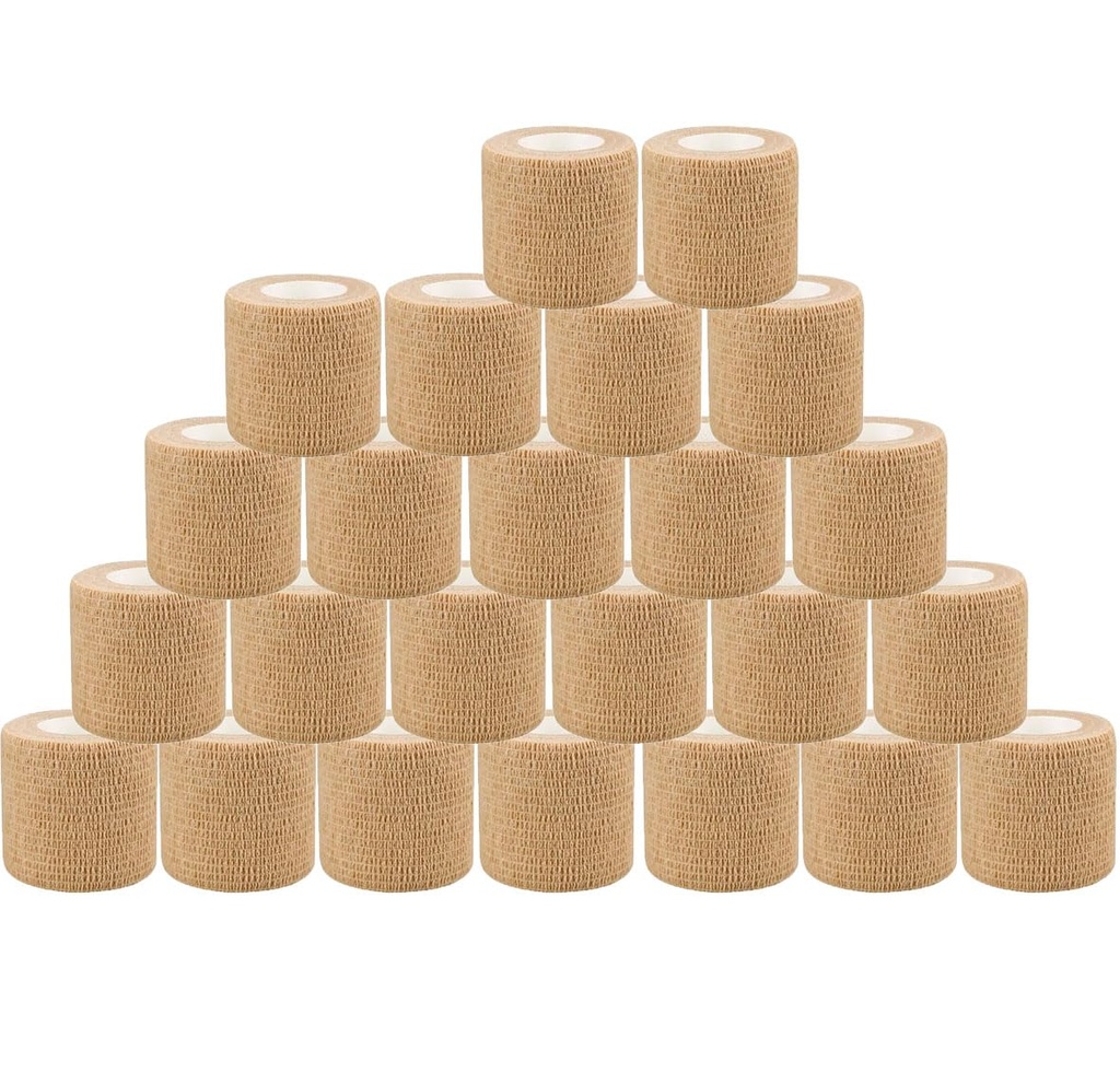 24 Pack Self Adherent Cohesive Bandage Wrap 2" x 5 Yards First Aid Tape | Vet Wrap for Dogs Non Woven Rolls Elastic Self Adhesive Tape for Sports, Wrist and Ankle Sprains (Flesh)