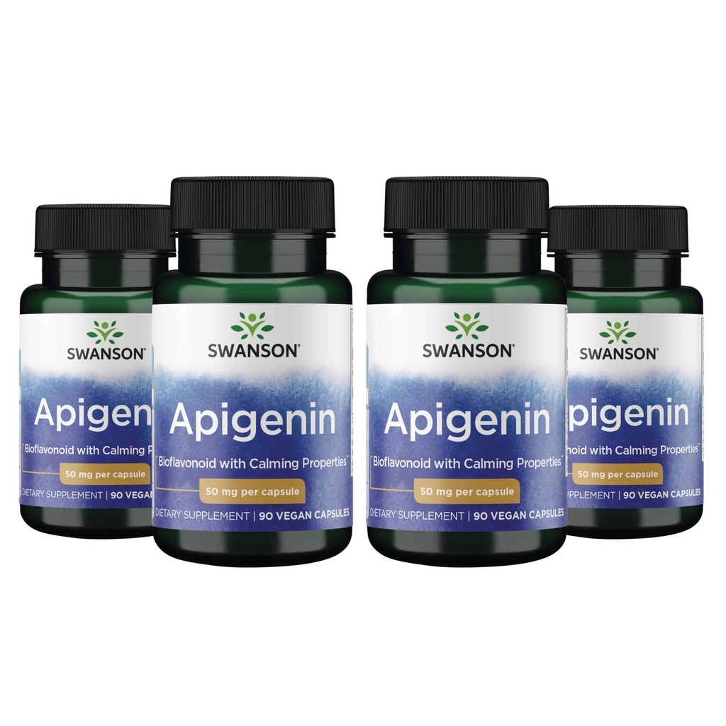 Swanson Apigenin Bioflavonoid Supplement for Adults Seeking Natural Sleep, Relaxation, and Stress Relief Support - 50 mg (90 Vegan Capsules, 4 Pack)