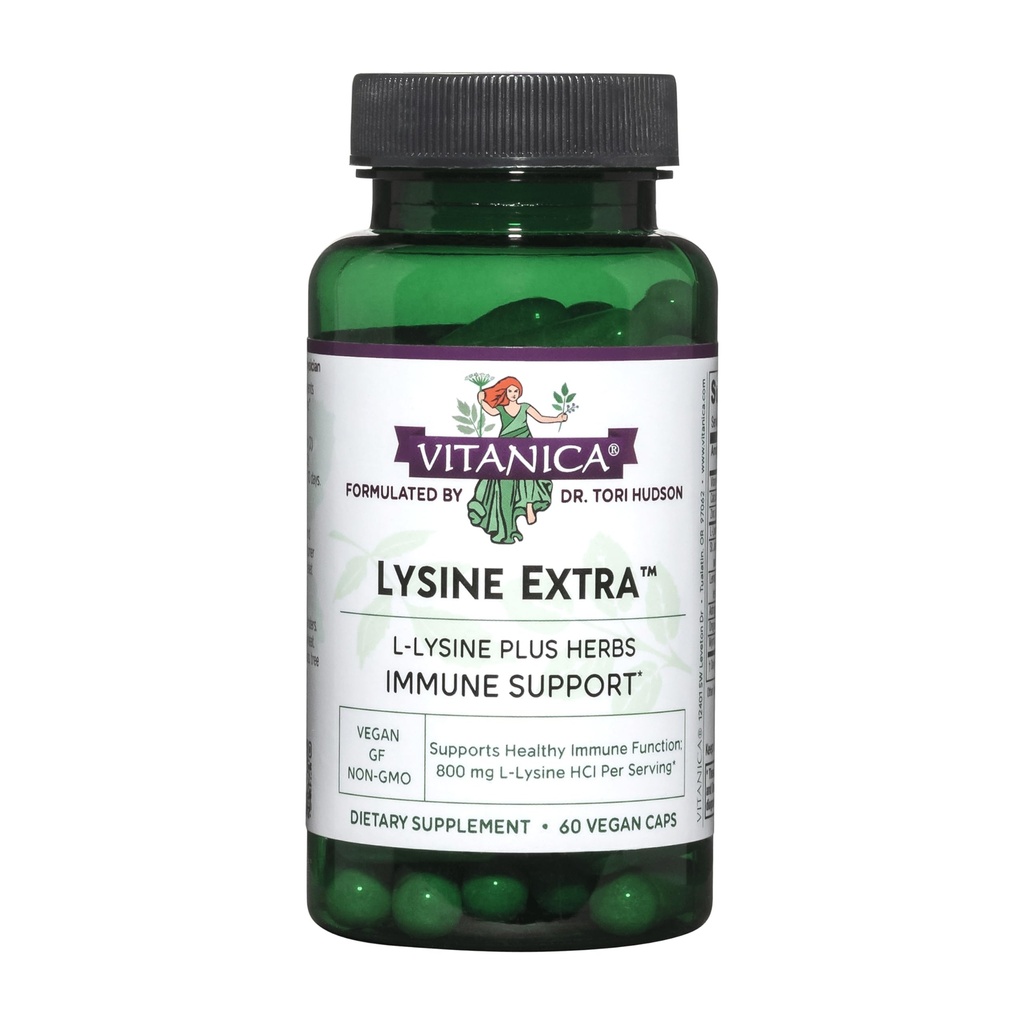 Vitanica Lysine Extra - Supplement for Immune System & Cellular Membrane Support - Made with L-Lysine, Lemon Balm, Astragalus, & Vitamin C - Vegan - 60 Capsules