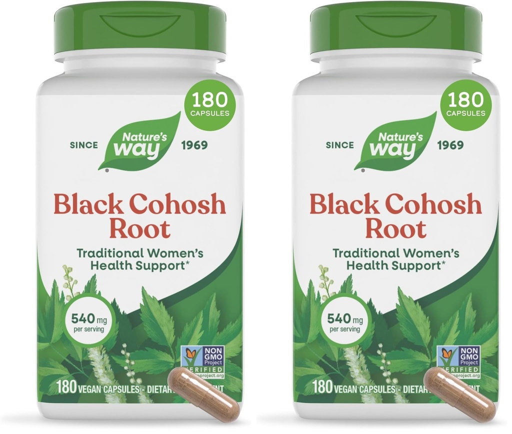 Nature's Way Black Cohosh Root, Traditional Support for Women's Health*, 540 mg per Serving, Non-GMO Project Verified, 180 Capsules (Packaging May Vary), (Pack of 2)