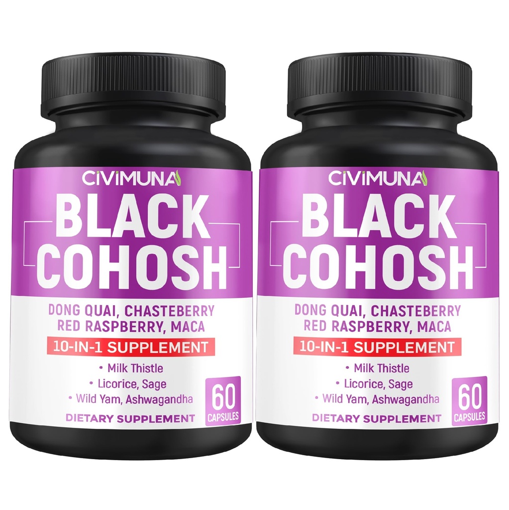 Black Cohosh Capsules with Black Cohosh, Dong Quai, Chasteberry and More - 120 Capsules for 4 Months Supply (Pack of 2)