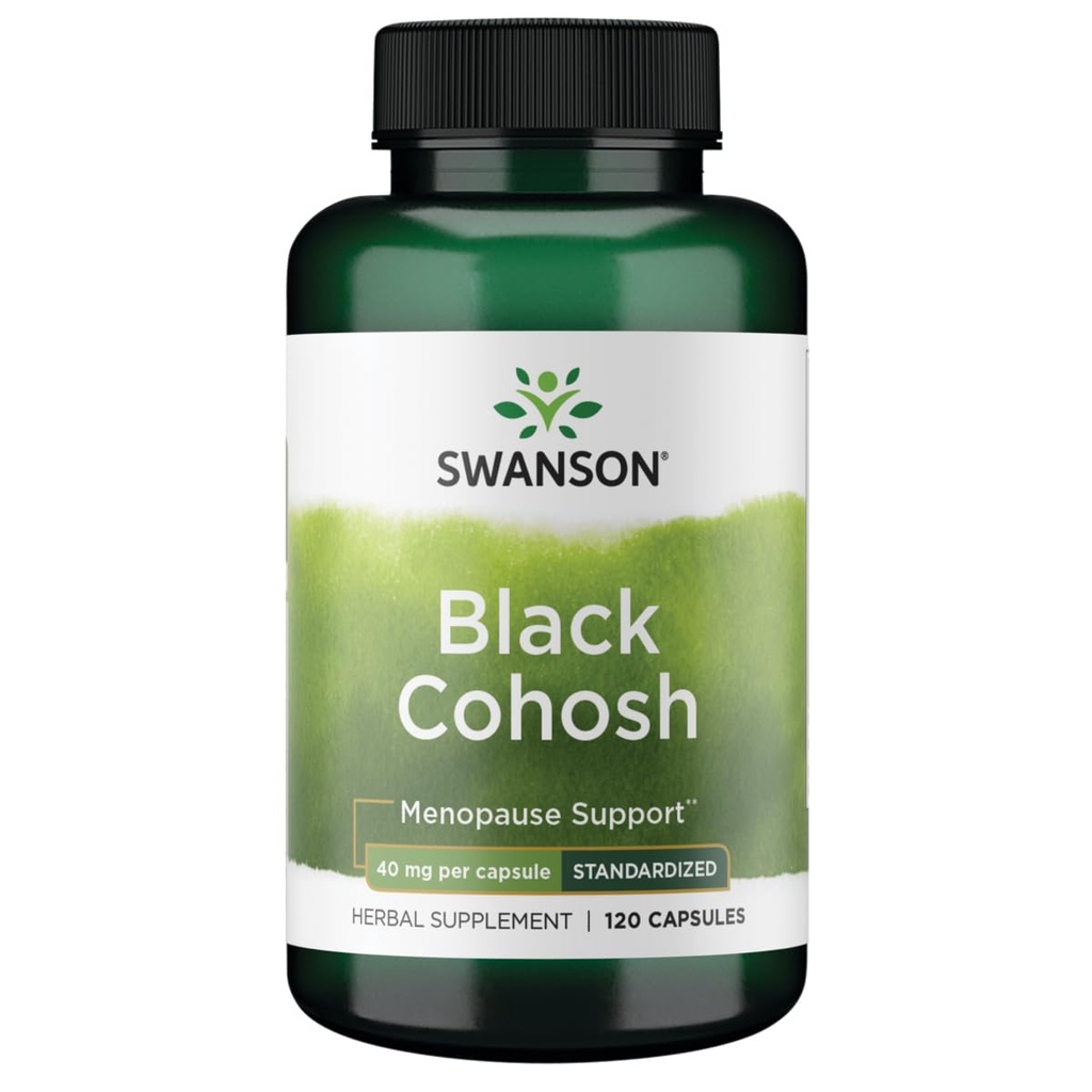 Swanson Black Cohosh Standardized 20 mg, 120 Capsules | Promotes Hormonal Balance and Eases the Transition into Menopause, Standardized to Minimum Triterpene Glycosides