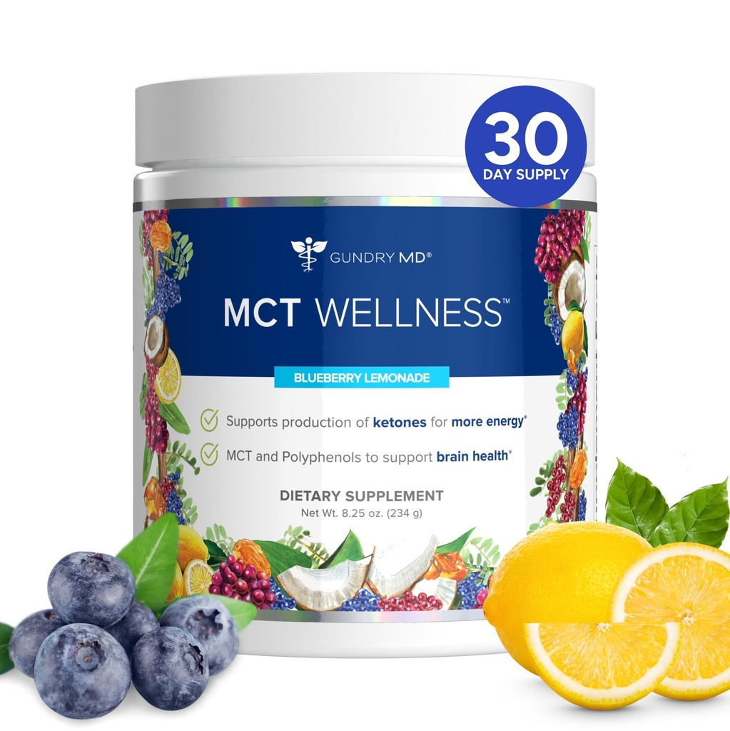 Gundry MD® MCT Wellness Powder, Blueberry Lemonade, 30 Day Supply | Support Energy, Ketone Production and Brain Health, Keto Friendly