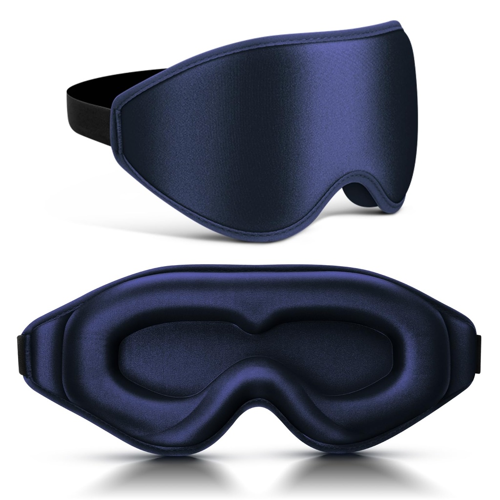 99% Fully Block Out Light Eye Sleep Mask, 3D Deep Contoured Eyes Cover Zero Pressure, Long Lash Extension Eyes Mask with Adjustable Straps for Sleeping Travel Home Nap Rest Women Men (Dark Blue)