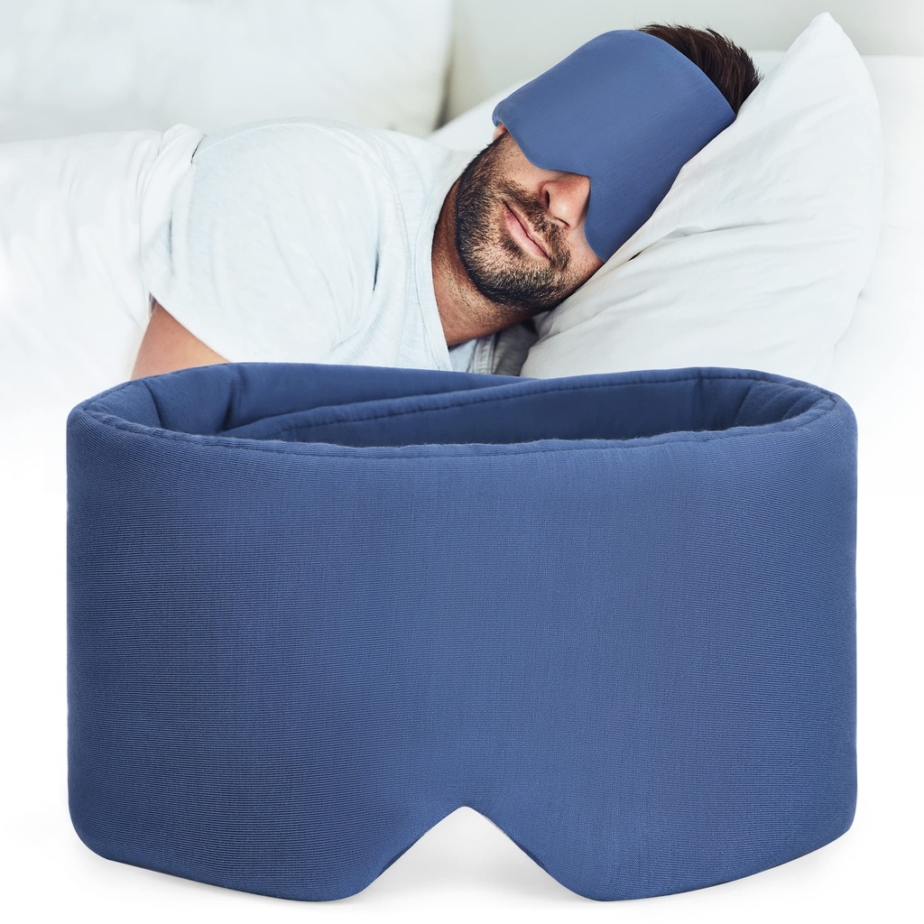 FRESHME Pure Handmade Cotton Sleep Mask - Blackout Eye Mask with Adjustable Velcro Soft and Comfortable Eye Blinder Shade for Men Women Travel Office Nap Airplane Blue