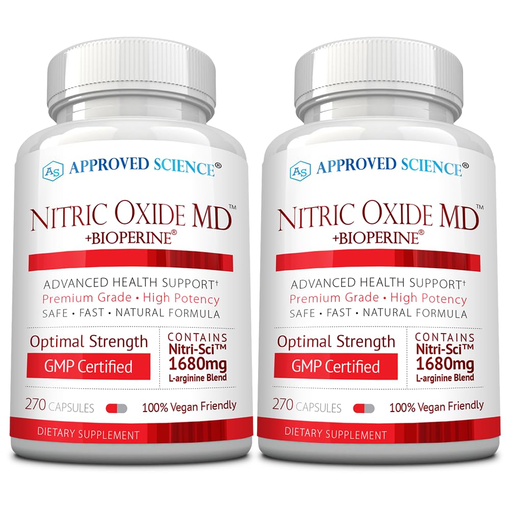 Approved Science Nitric Oxide MD - Muscle Development, Lean Body Mass, Improve Oxygen Supply, Boost Energy - 270 Capsules - 2 Bottle