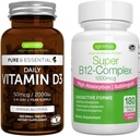 Daglig vitamin D3 + Super B12-Complex, vegetarisk bundle, 365 2000iu Vitamin D3 Tabletter + høy absorpsjon Sublingual B12, av Igennus
