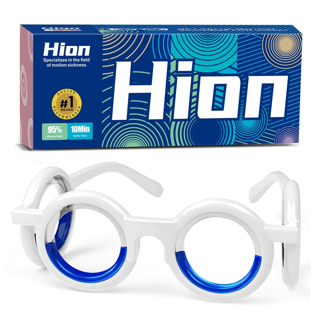 Hion Motion Sickness Glasses Relieve Carsickness Airsickness Seasickness Glasses No Lens Liquid Glasses for Adults or Kids(1Pair Without Bags)