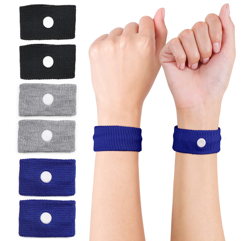 Cozyhealth Motion Sickness Wristband, Anti-Nausea Acupressure Wrist Band for Nausea Relief, Dizziness and Vomiting from Car Boat Flying Travel Sickness (Black/Grey/Dark Blue, 3 Pairs, Large)