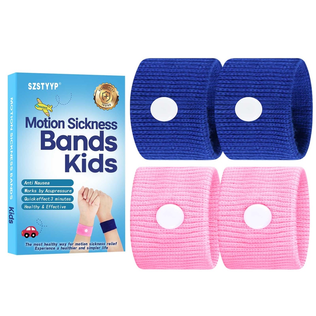 Motion Sickness Bands for Kids, Travel Sickness Relief Wristbands, Anti-Nausea Wristbands for Car Sickness(Pink and Blue)