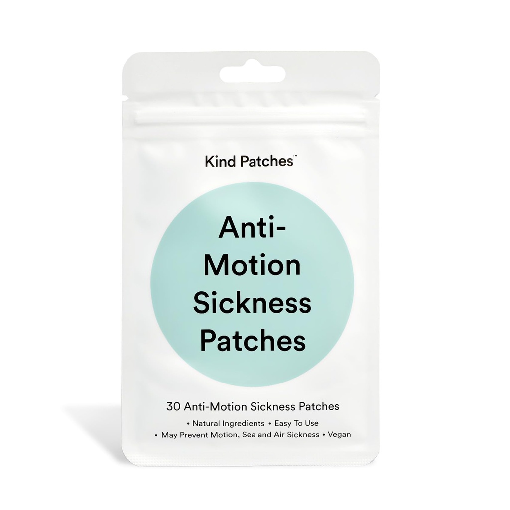 Kind Patches Anti-Motion Sickness Patches - Natural Relief for Motion Sickness - Ginger Root, Mint and Tangerine Peel - Easy Pre-Travel Use - 30 Count
